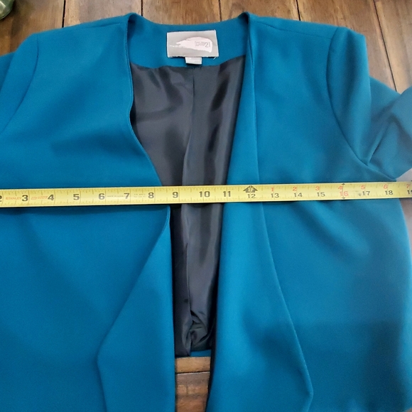 Love 21 by Forever 21 Lapel Cropped Lined Blazer Teal Green size Petite Small - Picture 6 of 8
